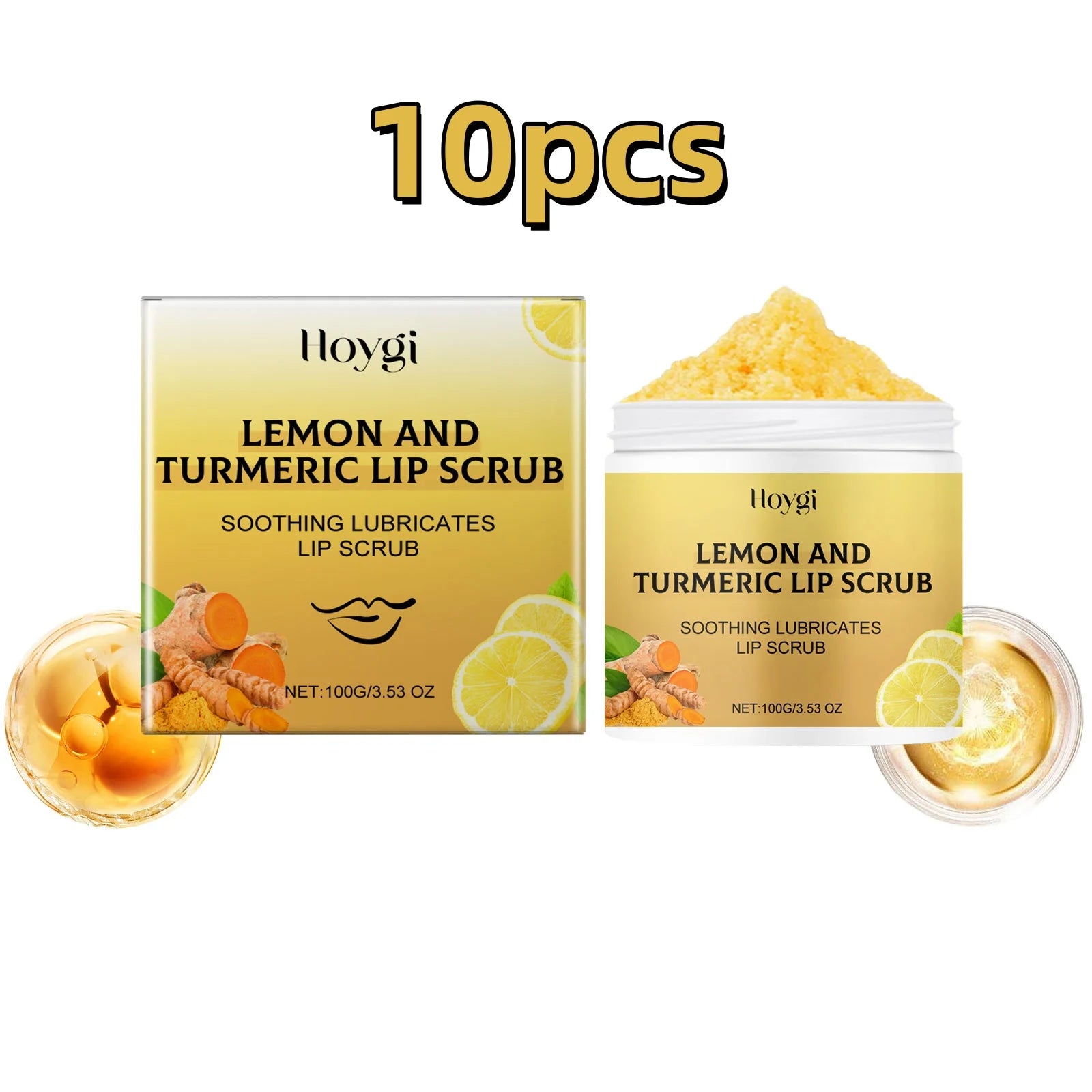 Hoygi 100g Turmeric Lemon Lip Scrub Moisturizing Lip Care Gentle Exfoliating Plumping Remove Dead Skin Nourish Chapped Lip Scrub