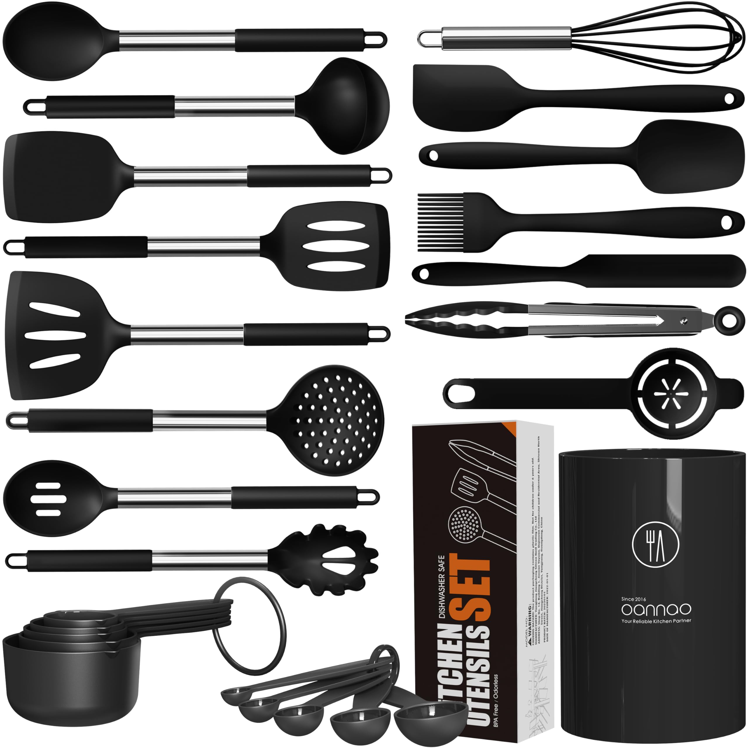39 PCS Kitchen Utensils Set, Silicone Cooking Utensils Set with Wooden Handle, 446°F Heat Resistant Food Grade Utensil Sets, BPA Free Kitchen Gadgets Tools Set for Nonstick Cookware