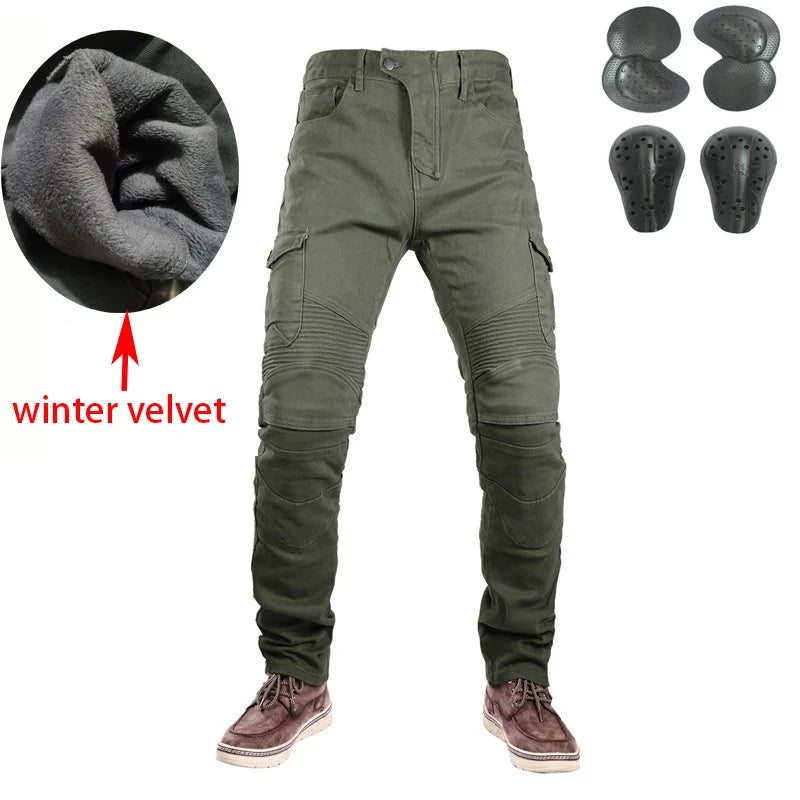 Motorcycle Winter Riding Jeans Men's Winter Warm Thick Pants Double Layer Fleece Tactical Cotton Long Trousers Men Pants Trouser