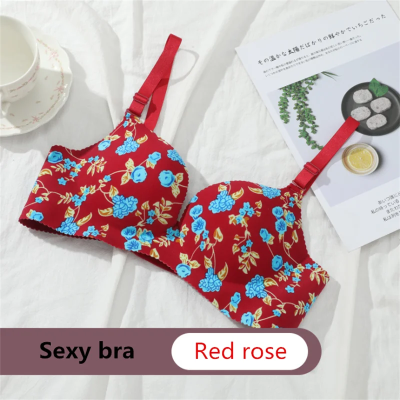 Women Flower Print Seamless Bra Sexy Lingerie Floral Push Up Bras One-Piece Underwear