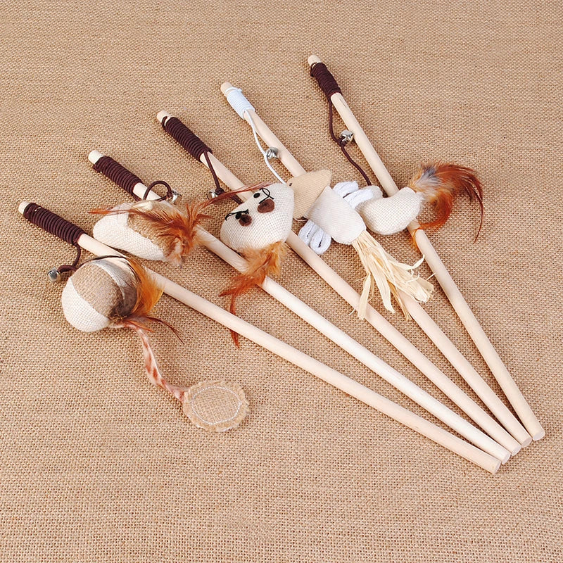 Interesting Pet Cat Catcher Teaser Stick Products Wood Cat Toys for Cats Interactive katten Speelgoed Kedi Malzemeleri Supplies