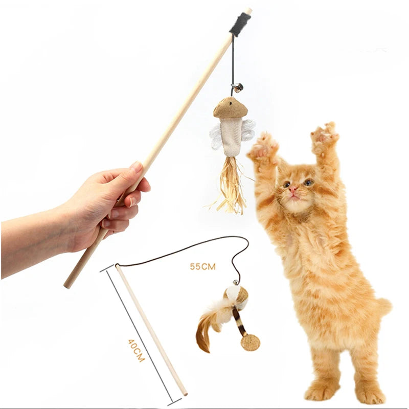 Interesting Pet Cat Catcher Teaser Stick Products Wood Cat Toys for Cats Interactive katten Speelgoed Kedi Malzemeleri Supplies
