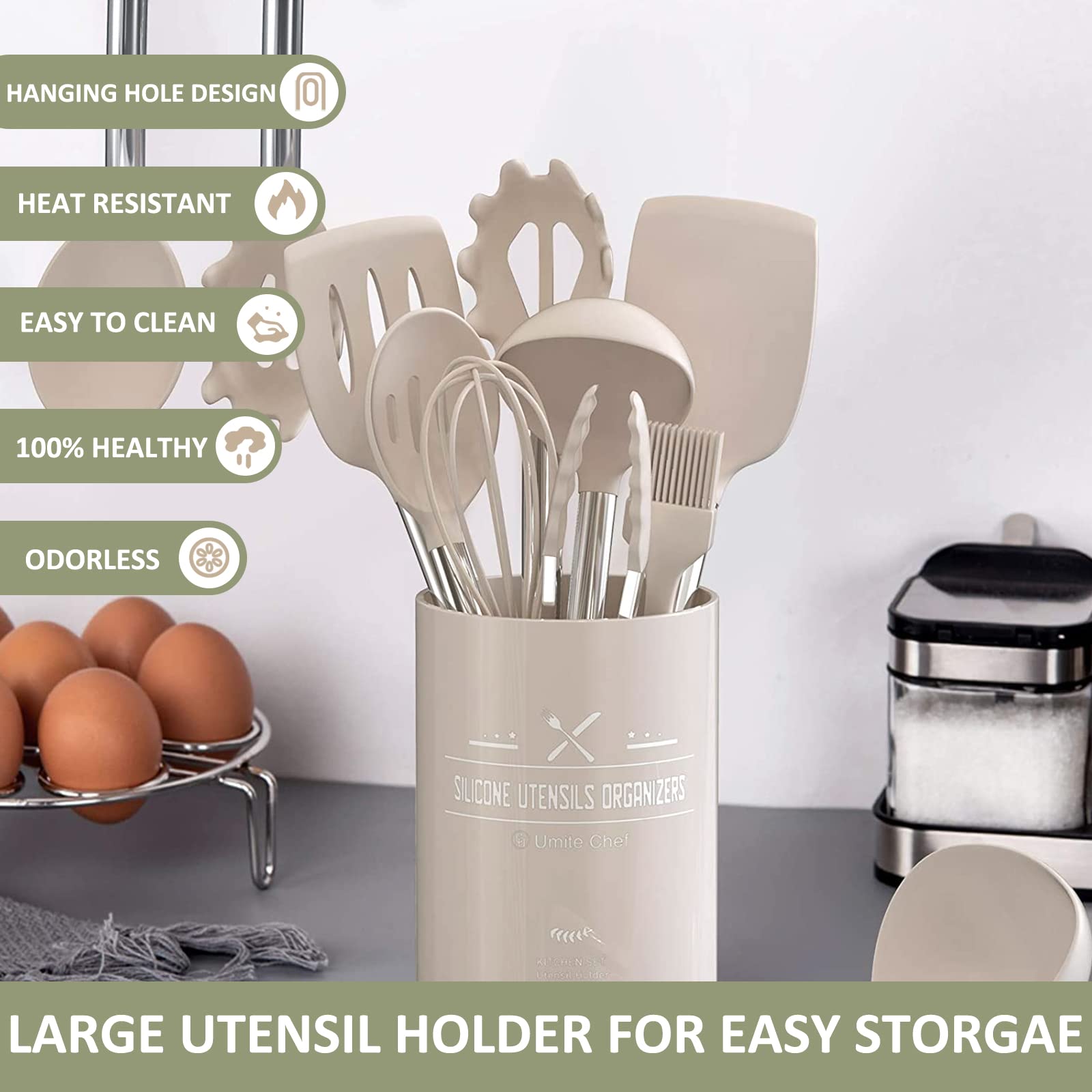 Silicone Cooking Utensils Set - 446°F Heat Resistant Silicone Kitchen Utensils for Cooking,Kitchen Utensil Spatula Set w Wooden Handles, BPA FREE Gadgets for Non-Stick Cookware