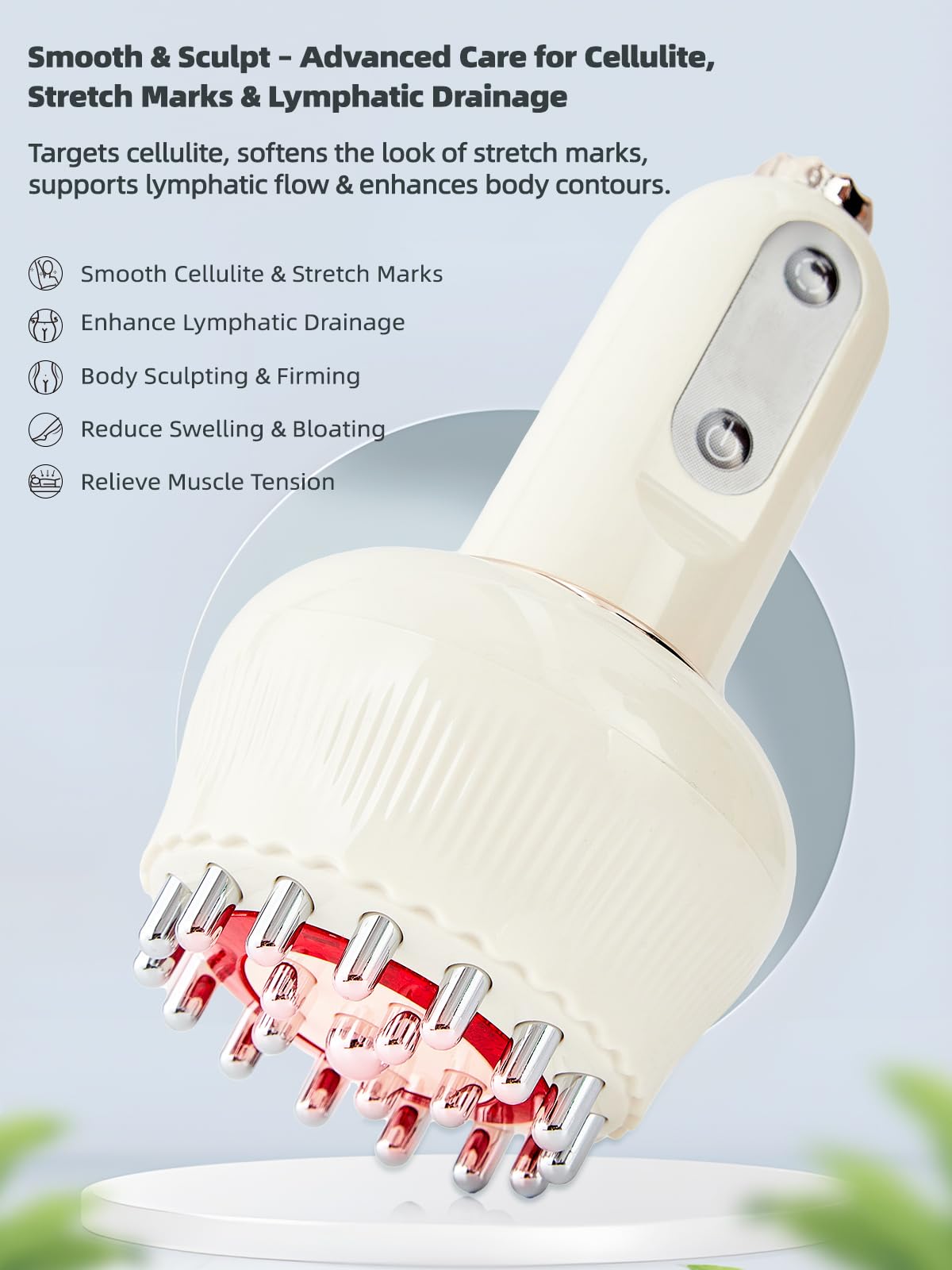 35-Speed 3-in-1 Lymphatic Drainage Massager - Cellulite Massage Tool for Legs, Arms, Belly | Anti Cellulite Massage Tool w/Microcurrent, Heat, Vibration | Body Sculpting & Skin Renewal