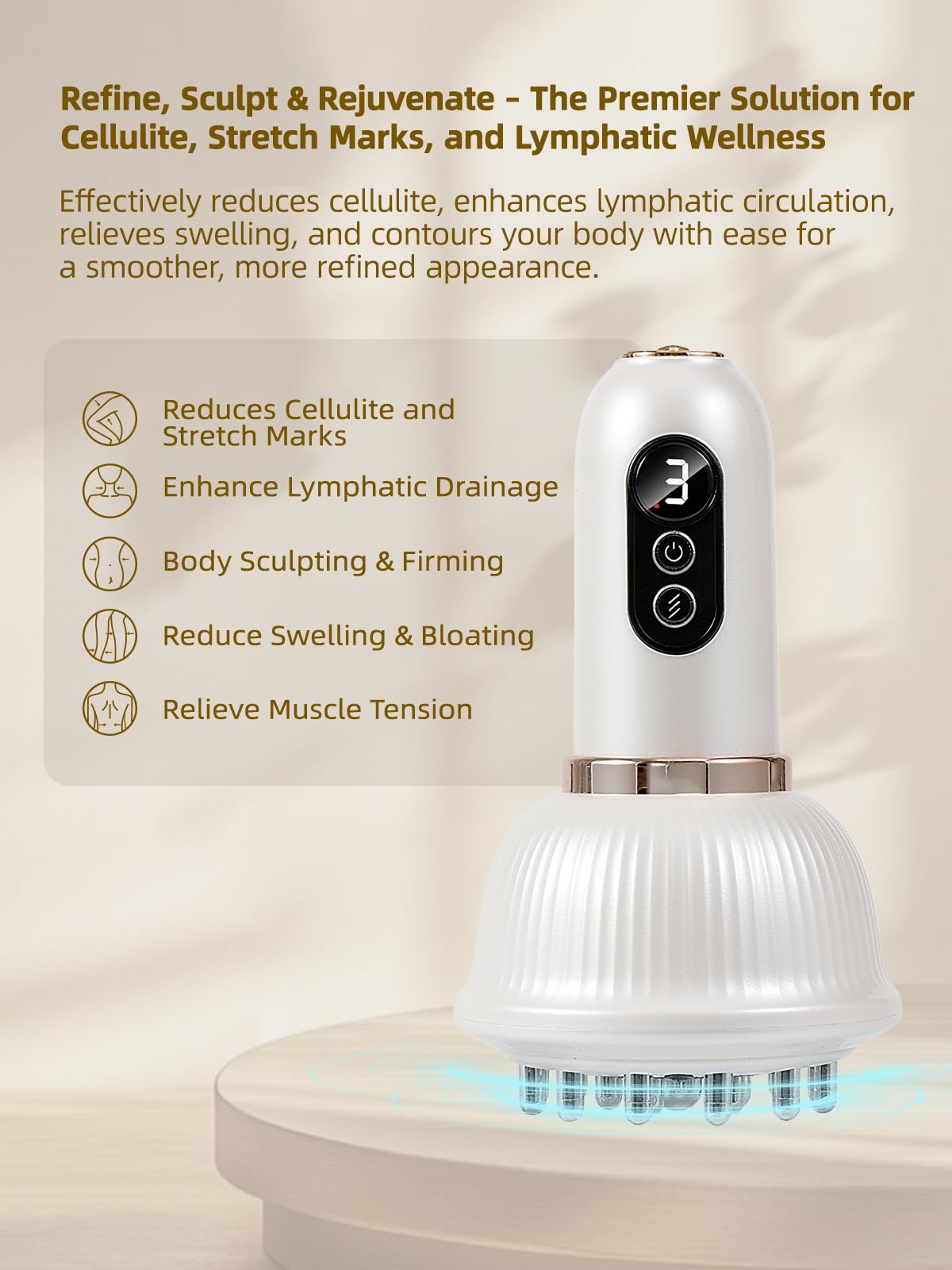 Lymphatic Drainage Massager & Anti Cellulite Massage Tool, Helps Reduce Stretch Marks & Cellulite, for Legs, Arms & Belly, Body Sculpting Machine with Microcurrent & Red-Light & Heat & Vibration