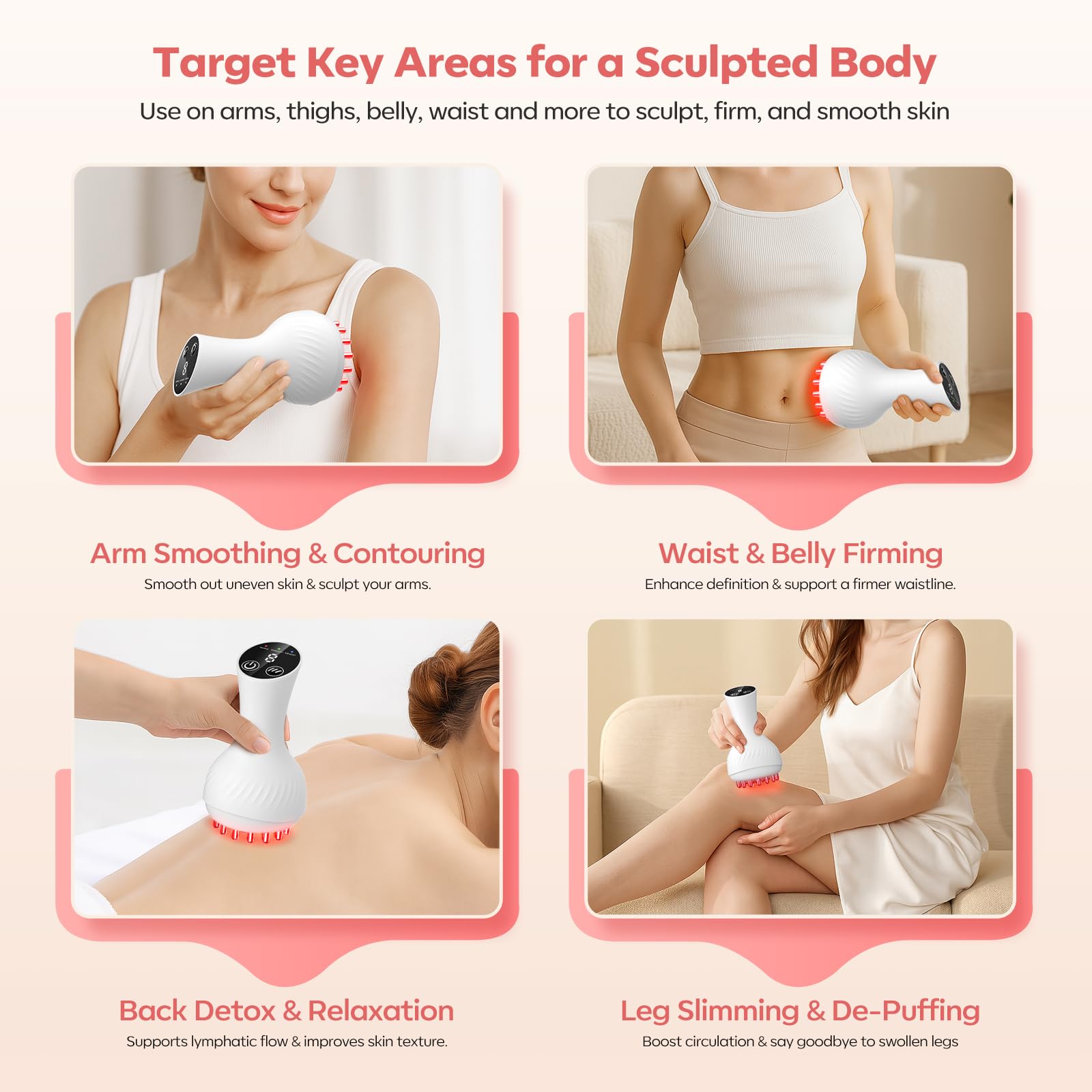 Lymphatic Drainage Massager & Anti Cellulite Massage Tool,New Lymphatic Massager,Helps Reduce Stretch Marks & Cellulite，for Belly, Arms & Legs,Body Sculpting Machine with Heat & Vibration