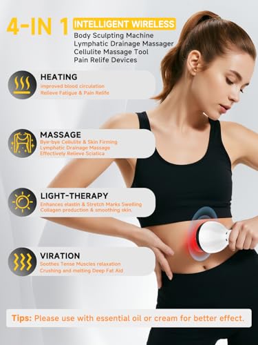 Lymphatic Massager for Body Contouring & Care – Handheld Device for Legs, Arms & Belly with Heat and Vibration, Aims to Improve Appearance of Skin Texture