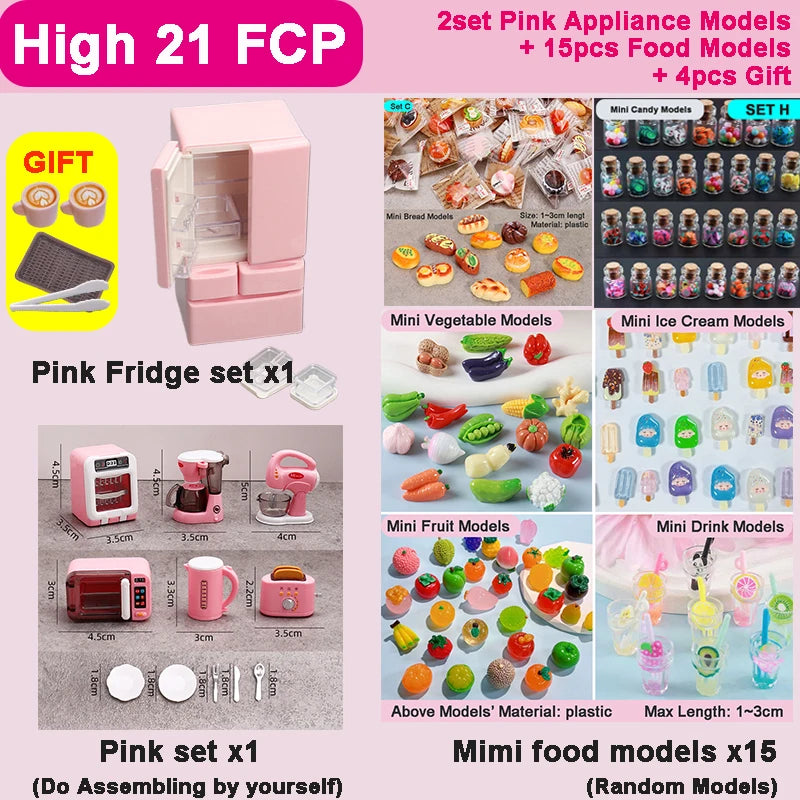 DIY Miniature Doll House Refrigerator Food Toy Simulative Fridge Microwave Oven Kitchen Utensils For Girls Kids Christmas Gifts