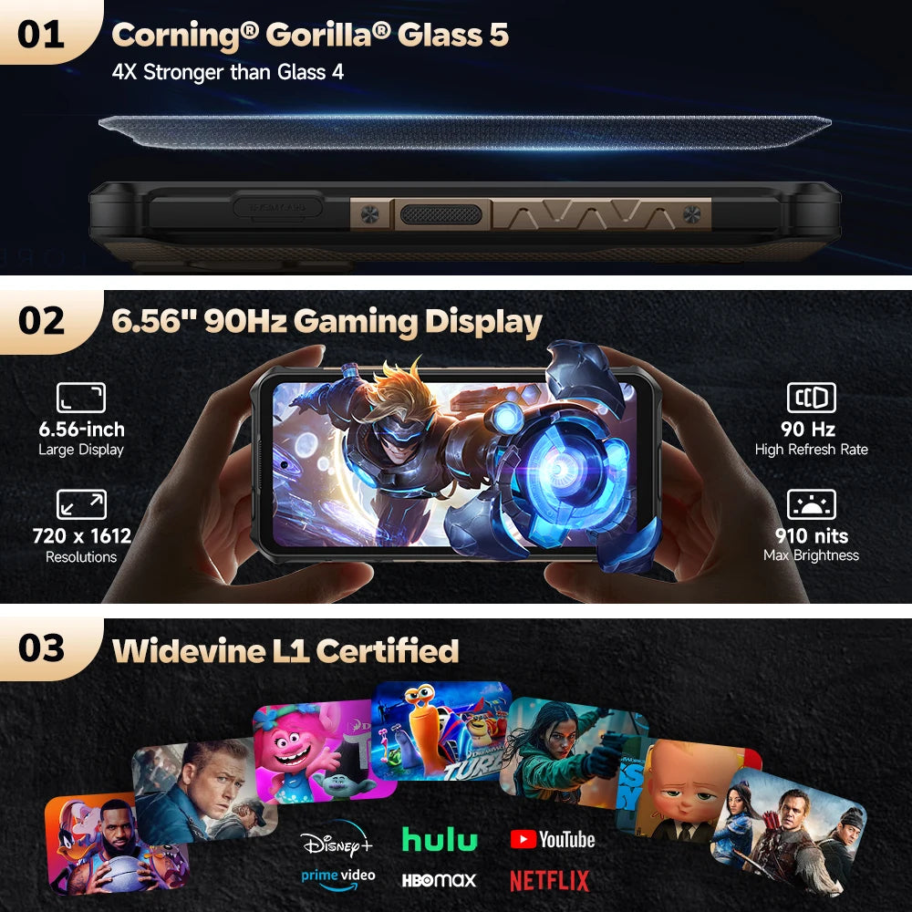 Ulefone Armor X16 Rugged Phone 10360mAh Battery Up to 12GB RAM 128GB ROM 120Hz 6.56" Night Camera NFC 4G Android 15 Smartphone