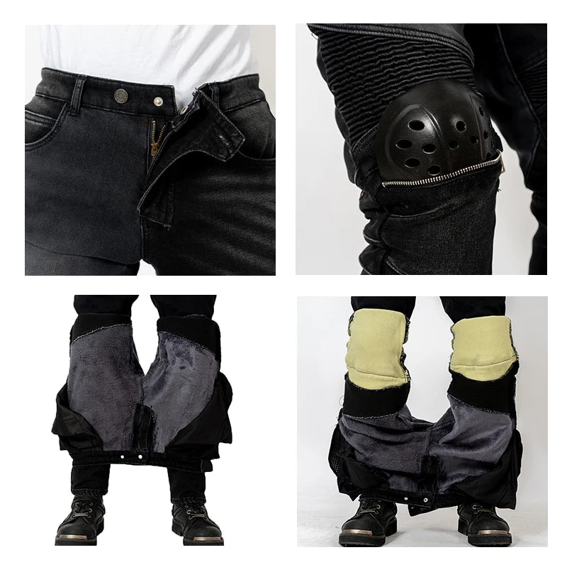 New Winter Motorcycle Kevlar Black Jeans Motorbike elasticity Ride Trousers Motocross Men Equipemt Winter warm Riding Pants