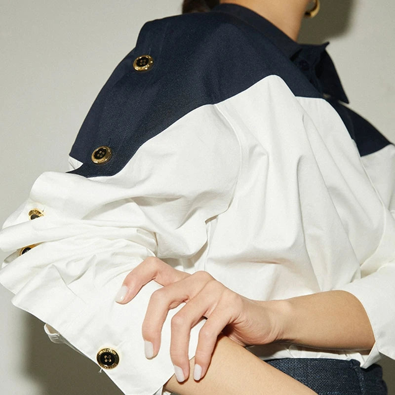 Summer Brand Design Patchwork Women's Blouses Temperament Sense Long Sleeve Shirt Fashion 3 Color Contrast Shirt Tops Shirt