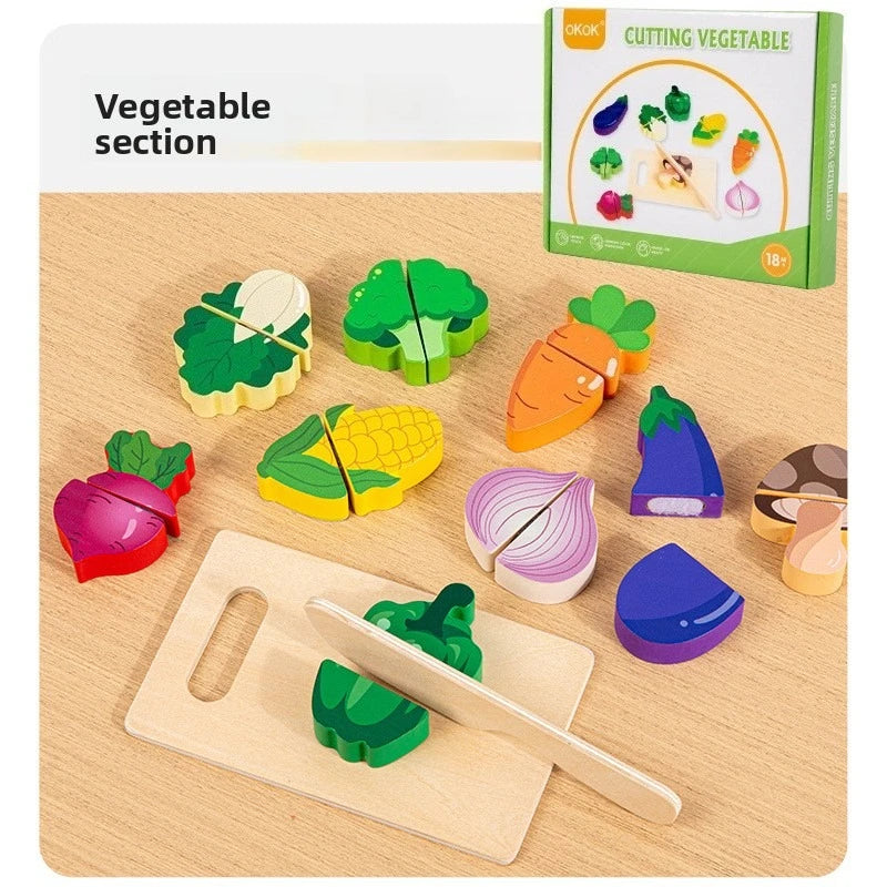 Simulation Kitchen Pretend Toy Wooden Classic Game Educational Toy For Children Kids Gift Cutting Fruit Vegetable Food Set