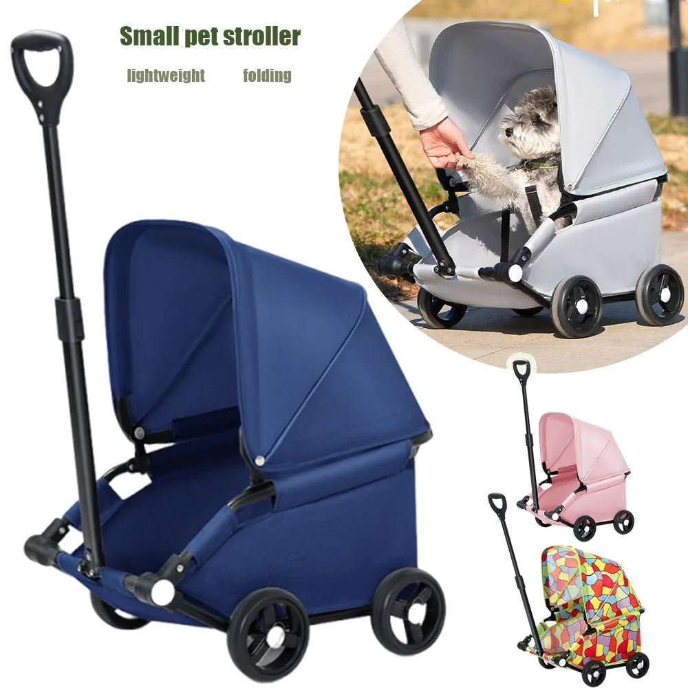 Small Pet Stroller Dog Dog Cat Teddy Baby Cart Toy Small Trolley Out Travel Pet Dog Car Lightweight Folding Walking Dog Walker