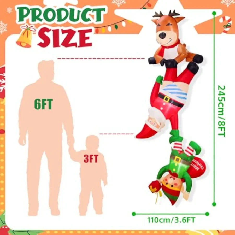8 FT Inflatable Christmas Decorations Outdoor Funny Christmas Inflatables Reindeer Pulling Climbing Santa and Falling Elf Chris