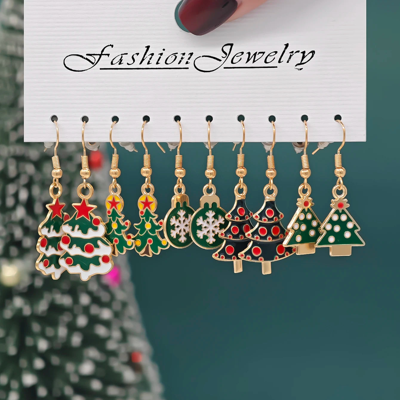 10/40pcs New Christmas Set Cross border Hot Selling Cartoon Dripping Oil Elk Santa Claus Christmas Tree Earrings for Women
