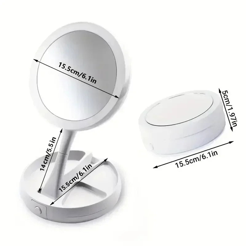 Dry Battery/USB Dual Purpose Double-Sided Mirror LED Makeup Mirror Portable Makeup Mirror Makeup Light With 10XMagnification