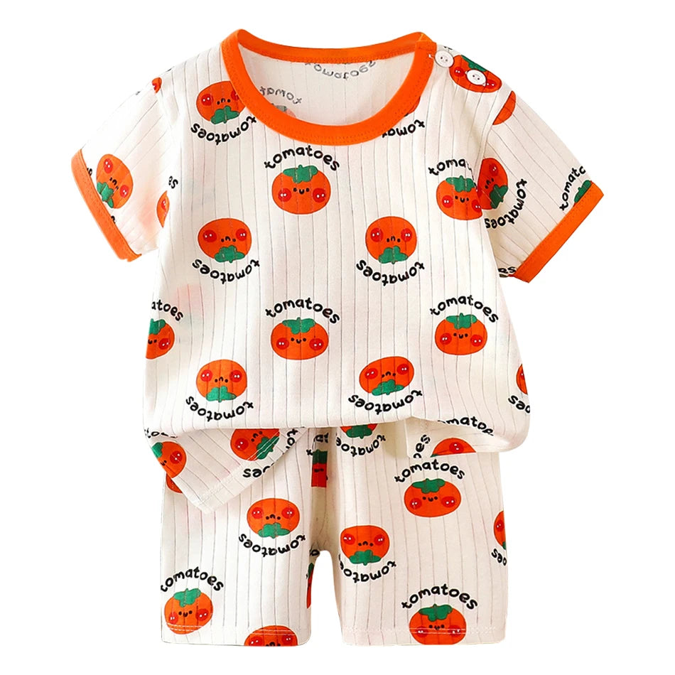 2 Pcs Dinosaur Print T-shirt Set Children's Cartoon Pajamas Sets Boys Kid's Short Sleeve Summer Korean Style Baby Girl Clothes