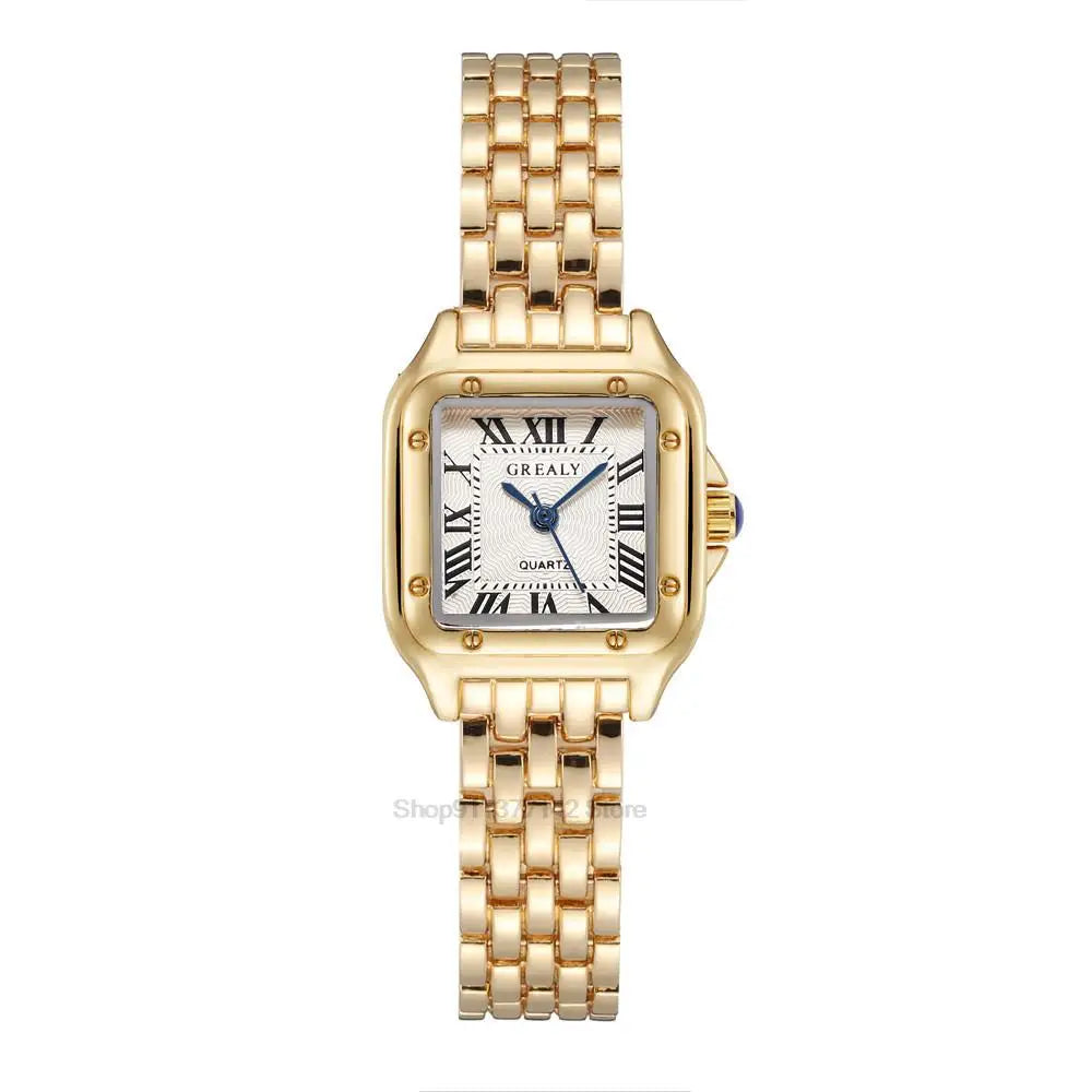 2025 Luxury Women's Fashion Square Watches Gold Alloy Strap Ladies Quartz Wristwatches Qualities Female Roman Scale Clock