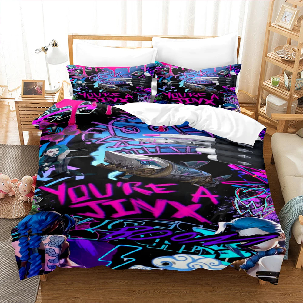 Arcane Anime JinX 3D Bed Linen Set Duvet Cover Set Twin Full Queen King Size Bedding Set Comforter Bedding Sets Arcane Bed Linen