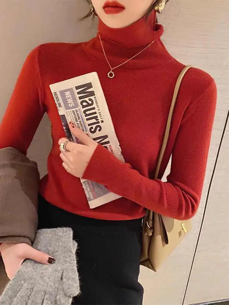 2025 autumn winter Basic Slim soft solid color turtleneck Sweater Pullover Women Casual Long Sleeve chic bottom knitted Jumper