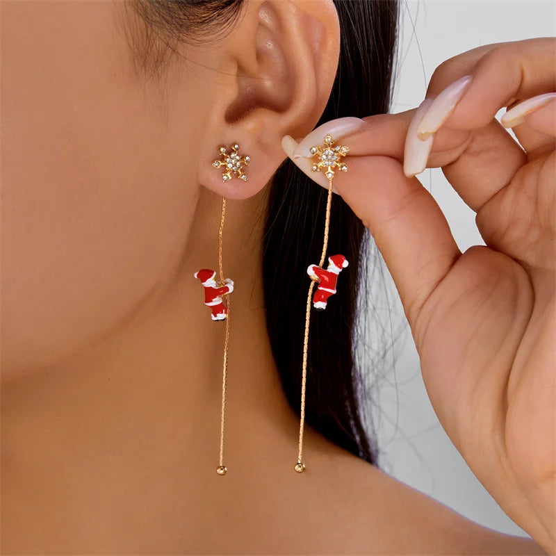 Trendy Christmas Asymmetrical Santa Claus Snowman Snowflake Dangle Earrings for Women Xmas Tree Earring Girls New Year Jewelry