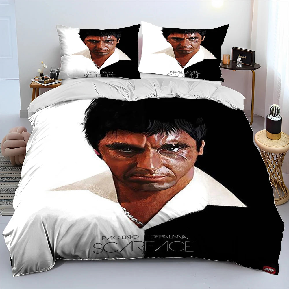 Movie Scarface Tony 3D Printing Comforter Bedding Set,Duvet Cover Bed Set Quilt Cover Pillowcase,King Queen Size Bedding Set Kid