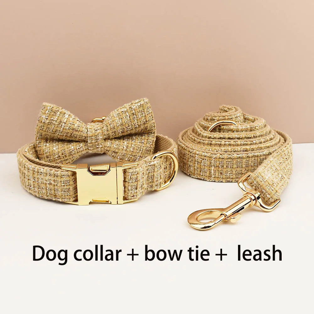 Light Khaki Dog Collar Harness And Leash Set with Custom Engraved Nameplate Personalized Pet Supplies for Dogs
