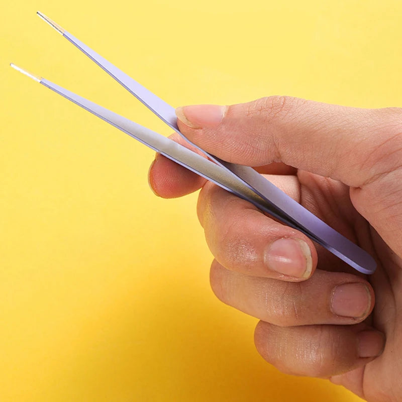 Stainless Steel Straight Curved Tweezers Colorful Pink Blue Purple DIY Eyelash Tweezer Nail Art Sticker Rhinestones Picking Tool