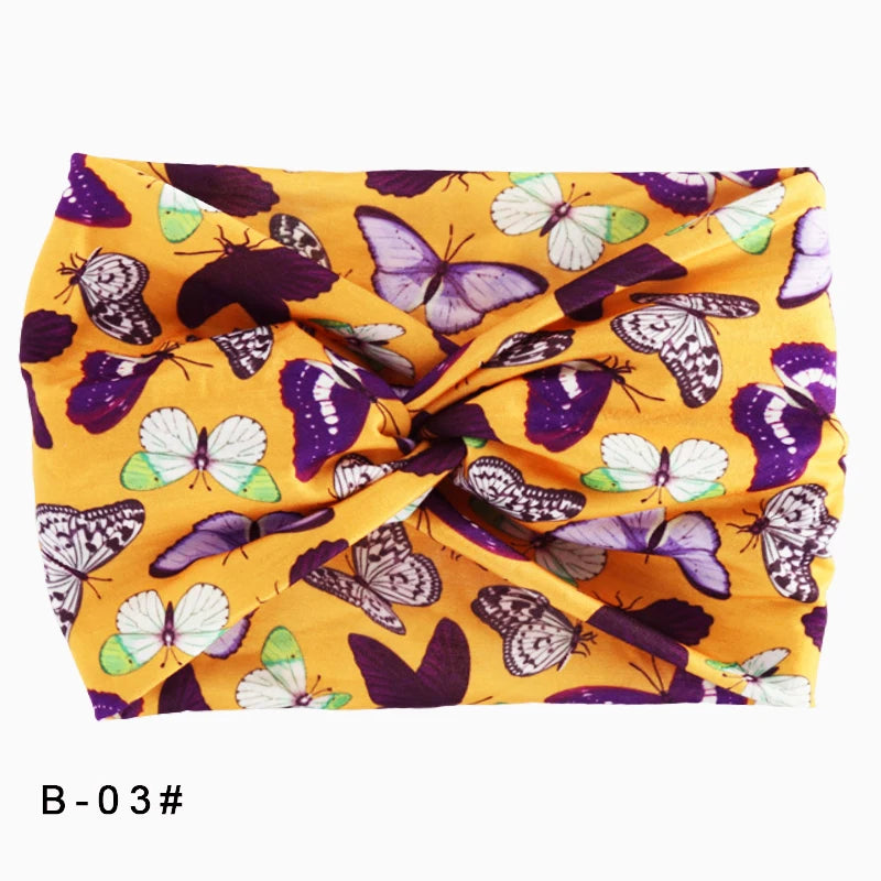 Printed Wide Elastic Headband Pilates Yoga  Running Cycling Hairband Turban Makeup Hair Hoop Makeup Headwrap for Women Girl