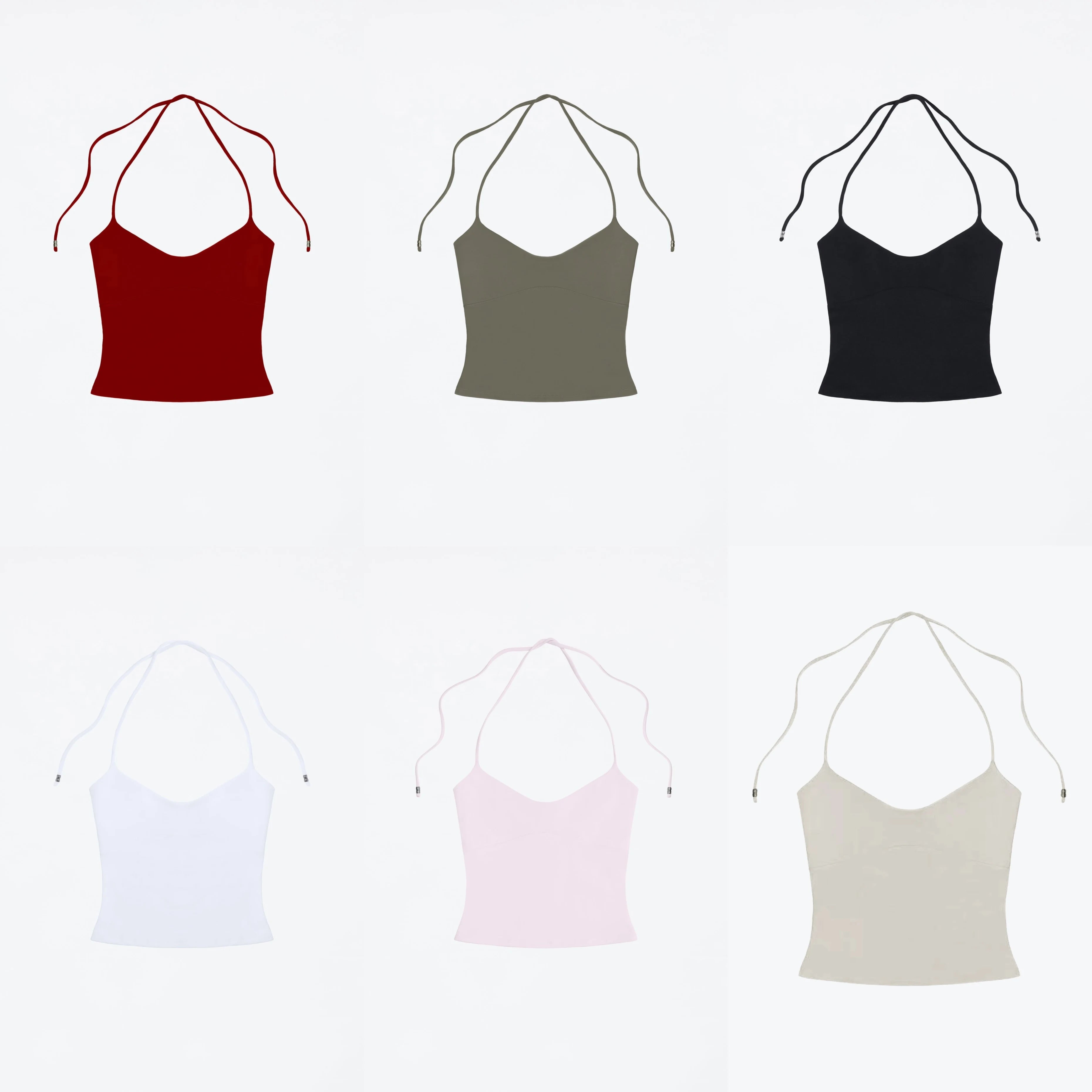 Tank Women's Open-Back Stretchy Camisole Top with Metal Accessories and Self-Tie Shoulder Straps, Low-Neck Sexy Halter Top