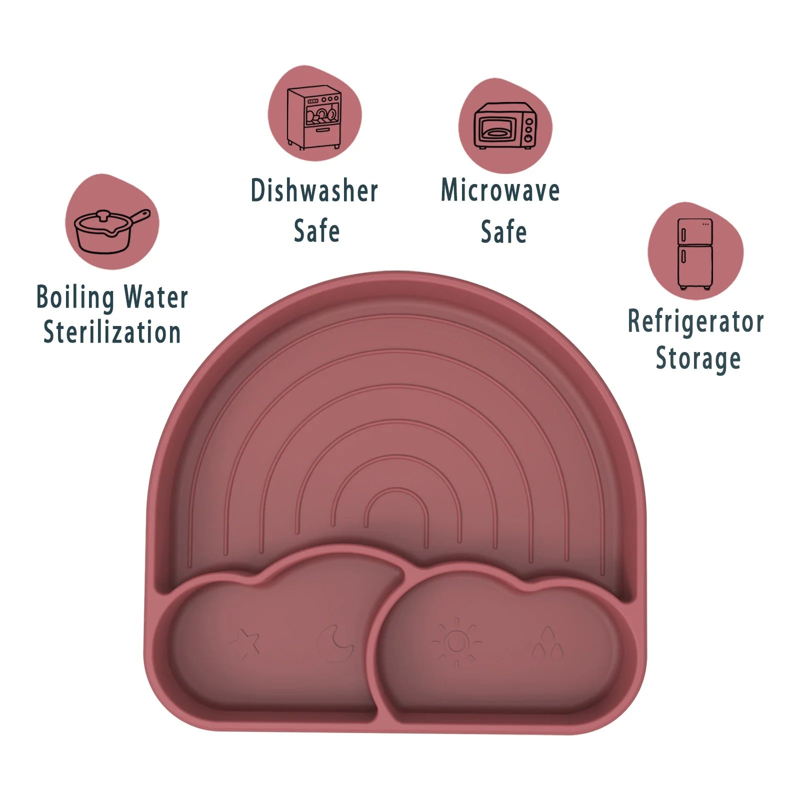 Suction Plates for Baby Silicone Plates with Suction Divided for Toddler Baby Dishes Kids Utensils Rainbow Shape