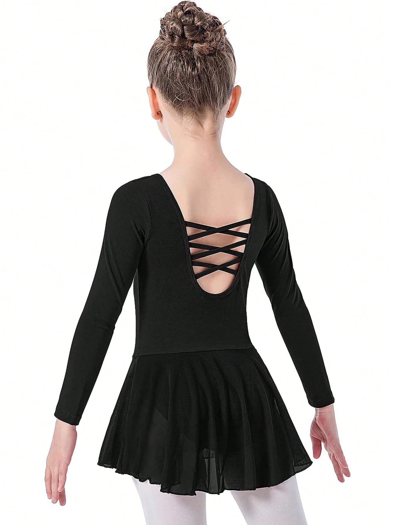 Girls' Ballet Leotard Toddler hollow out  Back Dorsal do alternately  Long Sleeve Skirt Kids Mesh Dance Dress