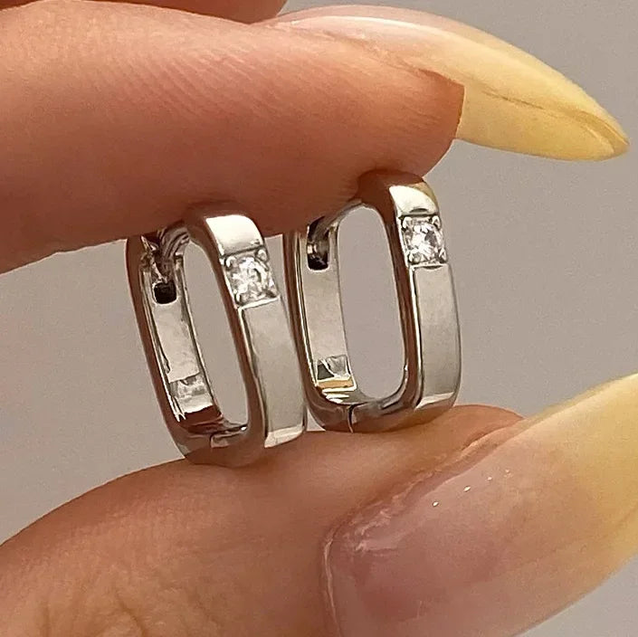 Real 925 Sterling Silver Zircon Square Hoop Earrings for Women Minimalist Fine Jewelry Trendy Geometric Accessories