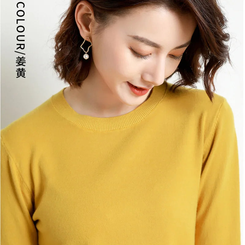 Autumn And Winter Cashmere Sweater Women's Crew Neck Pullover Casual Knitted Top Women's Short Undercoat Fashion 18 Colors