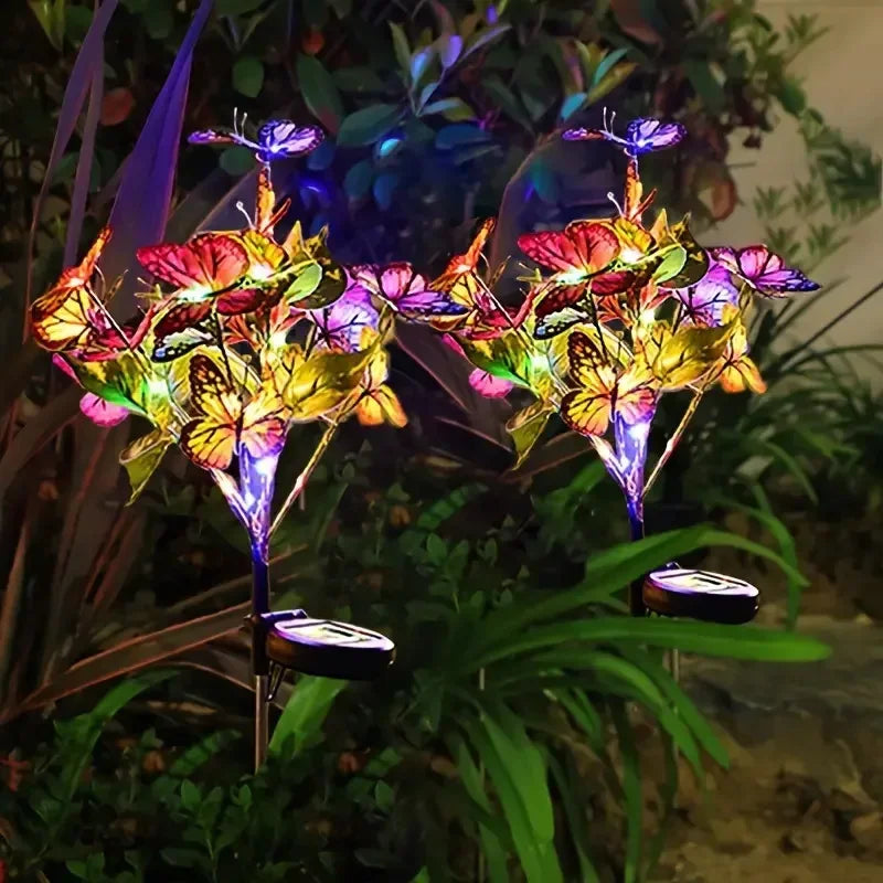 LED Solar Garden Lights Outdoor Solar Butterfly Flower Tree Lights Waterproof for Outdoor Garden Path Atmosphere Roof Decoration
