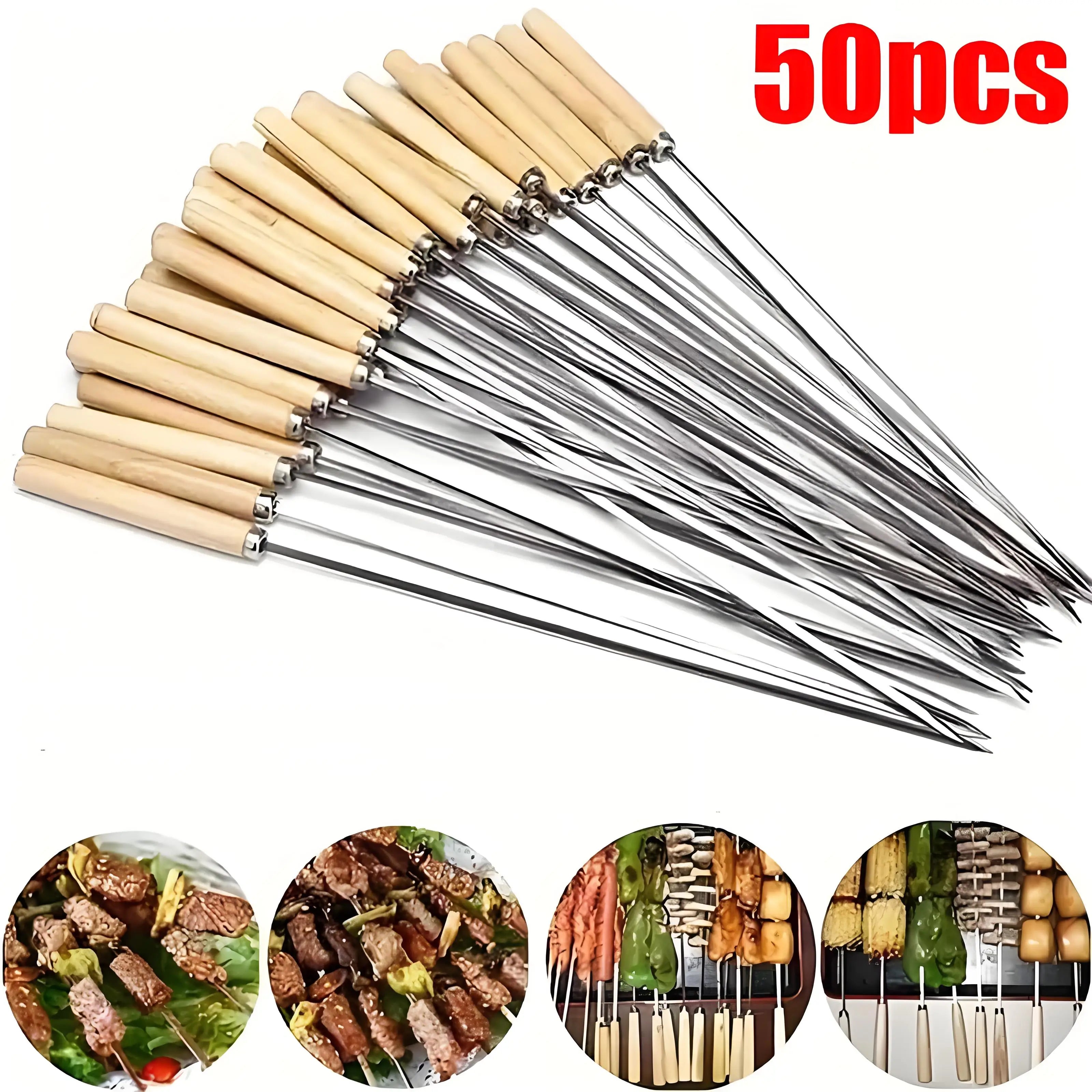 50-Pack Stainless Steel BBQ Skewers | Reusable & Rust-Proof Grilling Sticks | for Camping Backyard Parties Outdoor Cooking