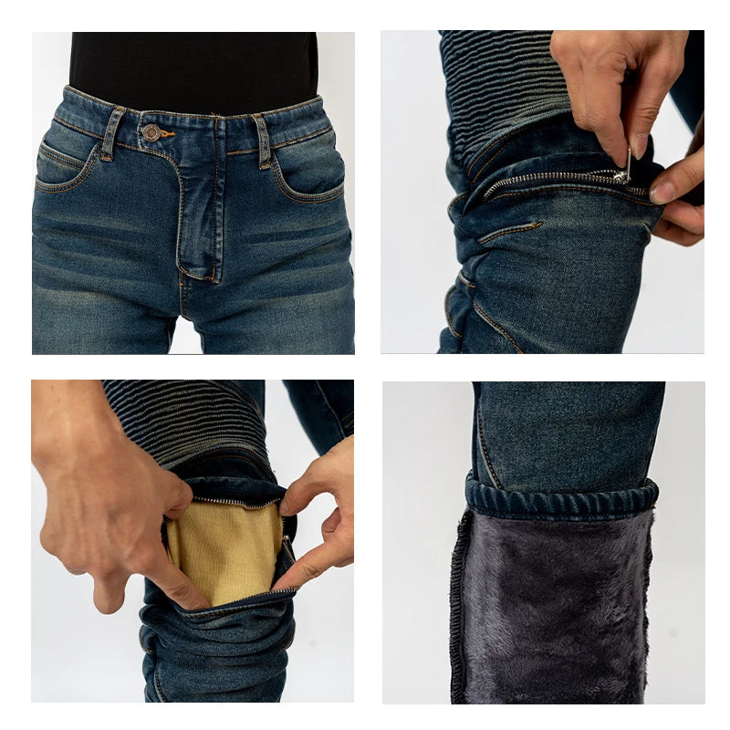 Men Winter Motorcycle Jeans Motocross Blue Pants Racing Protective Gear Rider Pants Anti-fall New Outdoor Riding Motos Trousers