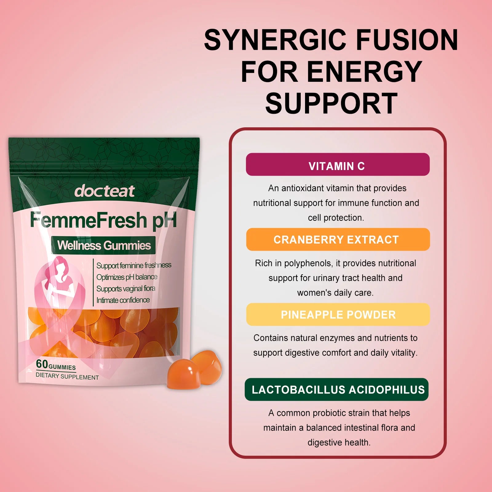 Women's Health Gummies with Cranberry, Probiotics & Vitamin C, Urinary Tract & Immune Support, Digest Balance, 60 Count