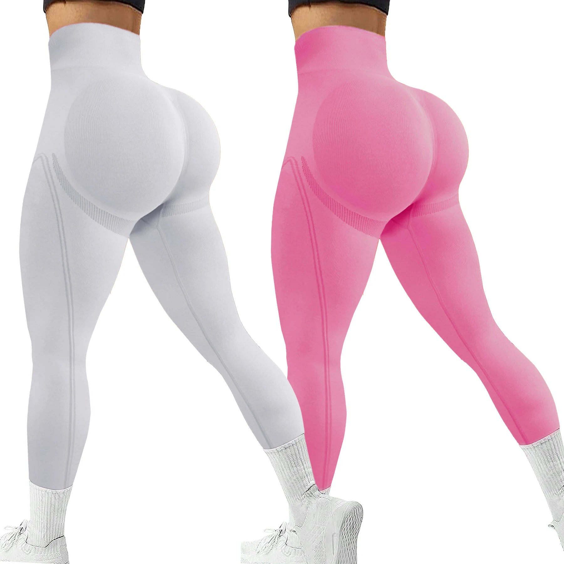 2 Pack Women's High Waisted Sexy Butt Lifting Seamless Solid Color Yoga Leggings Elastic And Breathable Fitness Sports Pants