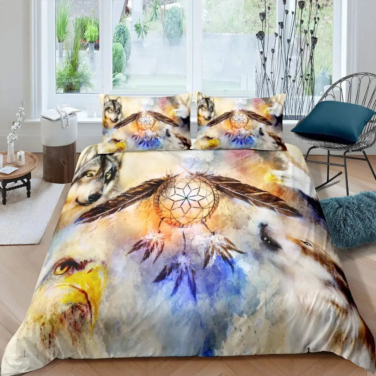 Dream Catcher Duvet Cover Set Purple Bedding Set Chic Boho Mandala Floral Feather Design Galaxy Comforter Cover Set Queen Size