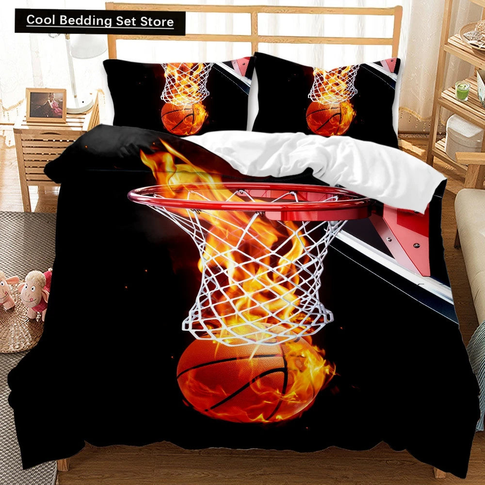 3D Basketball King Queen Duvet Cover Sports Theme Bedding Set for Kids Teens Boys Ball Game Bedroom Decor Soft Comforter Cover