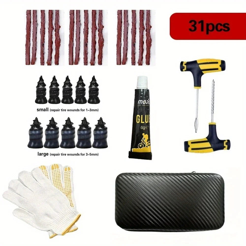 Ultimate Tire Repair Tool Kit - Emergency Puncture Fix with Tire Strips & Plug Tools for Cars, Motorcycles, Trucks, and Bicycles