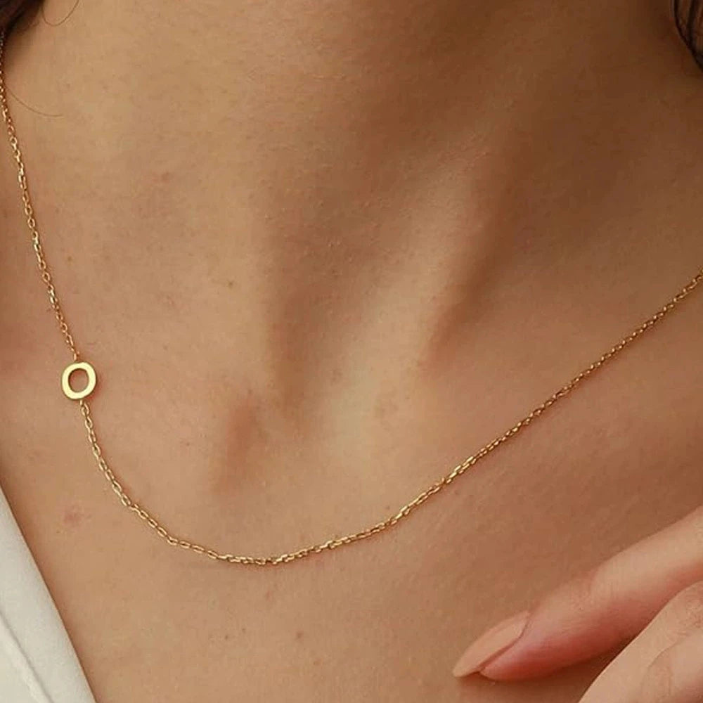 Sideways English Letter Initial Necklace 18K Gold Plated Stainless Steel Necklace Minimalist Initial Pendant Necklace for Women