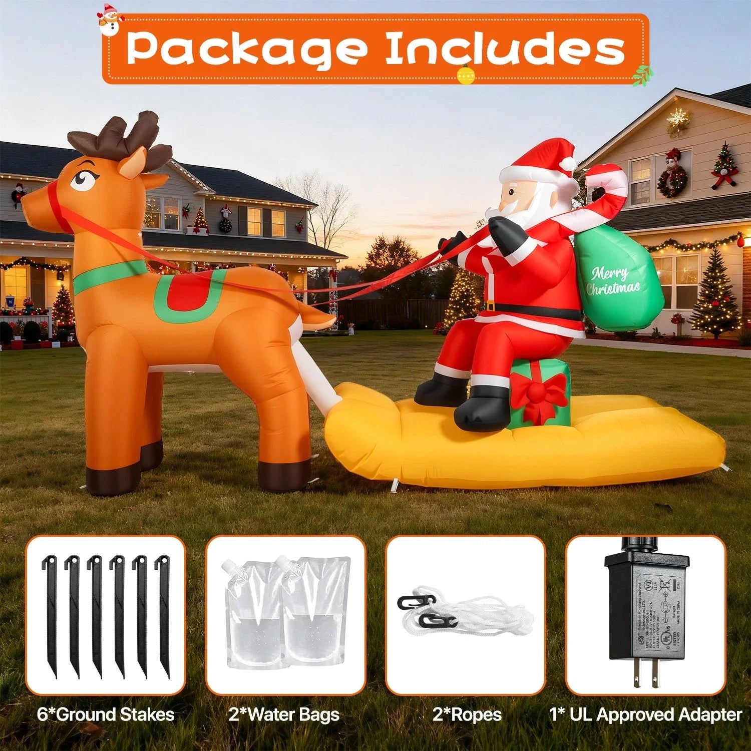 Christmas Inflatable Outdoor Decoration Santa Claus On Sleigh With Reindeer With LED Light Xmas Blow Up Model For Party Yard