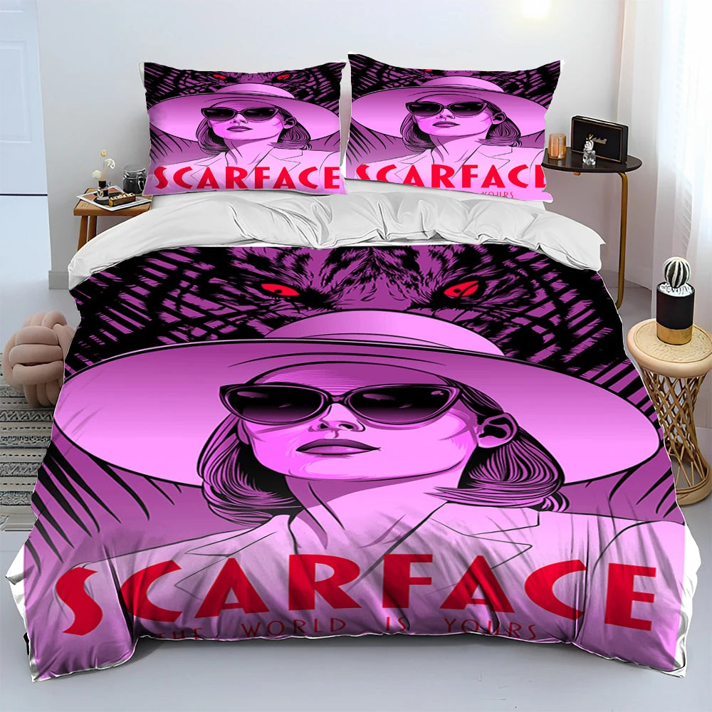 Movie Scarface Tony 3D Printing Comforter Bedding Set,Duvet Cover Bed Set Quilt Cover Pillowcase,King Queen Size Bedding Set Kid