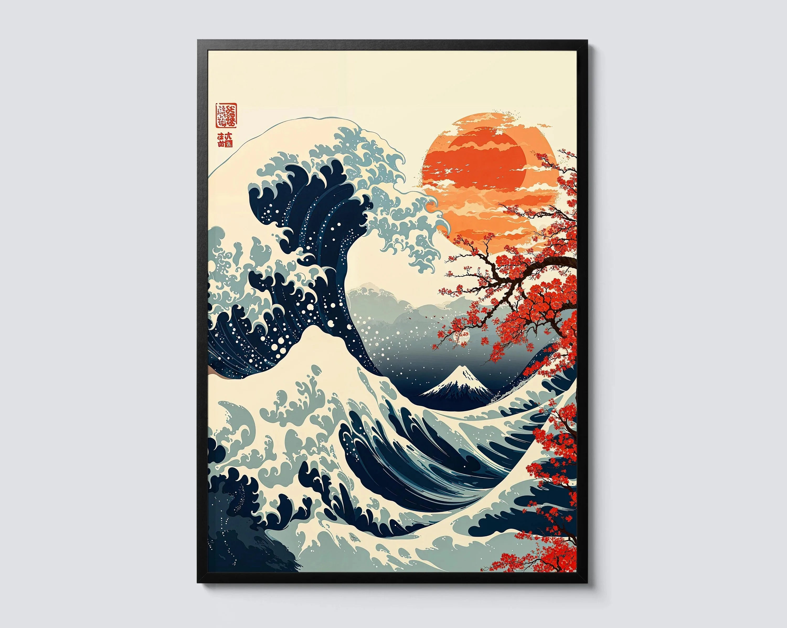 Mount Fuji Sunrise Wave Canvas Print Hokusai Giant Wave Landscape Japanese Wall Art Poster for Modern Living Room Home Decor