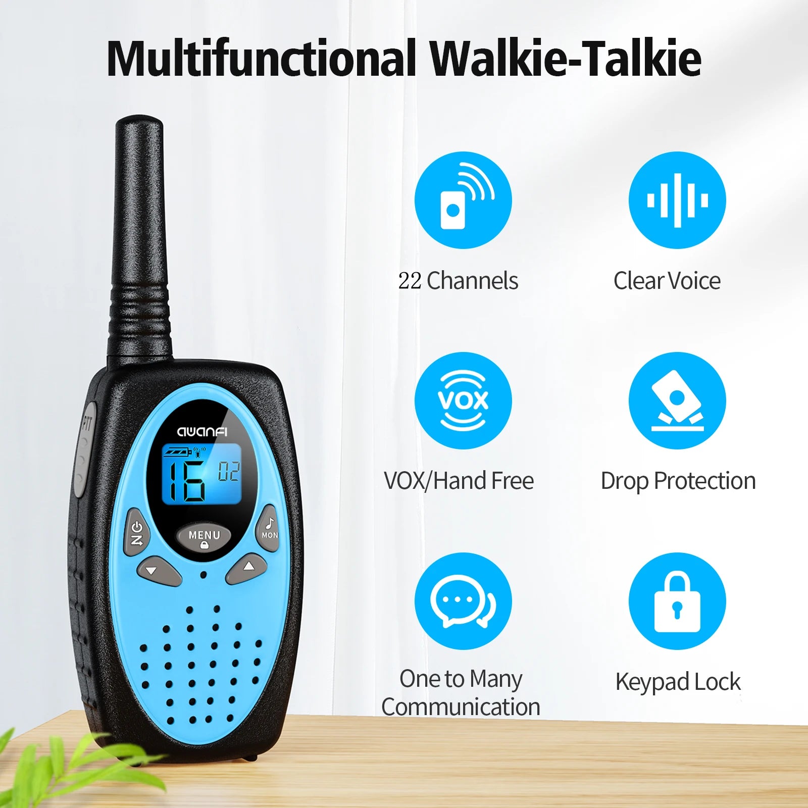 AWANFI Walkie Talkies Rechargeable 3 Pack for Kids Adults, 2 Way Radios with 1200 mAh Li-ion Battery, 22 Channels for Outdoor