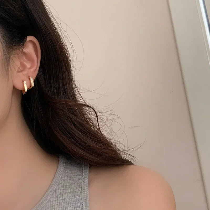 Real 925 Sterling Silver Zircon Square Hoop Earrings for Women Minimalist Fine Jewelry Trendy Geometric Accessories