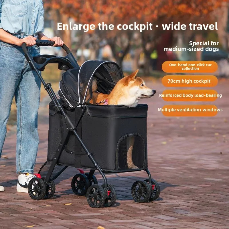 Foldable Pet Stroller Cats/Dog Carriers Comfortable Breathable Puppy Teddy Transport Trolley Outdoor Lightweight Dogs Basket