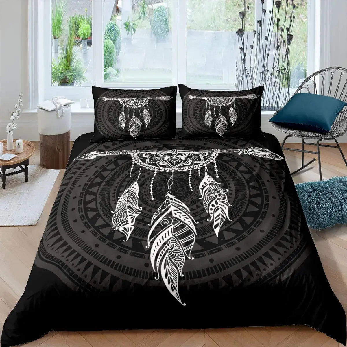 Dream Catcher Duvet Cover Set Purple Bedding Set Chic Boho Mandala Floral Feather Design Galaxy Comforter Cover Set Queen Size